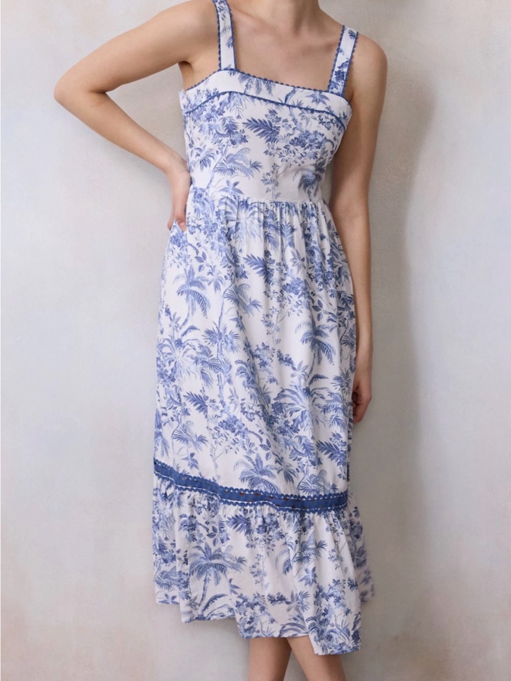 LC Lauren Conrad Blue and White Floral Midi Dress